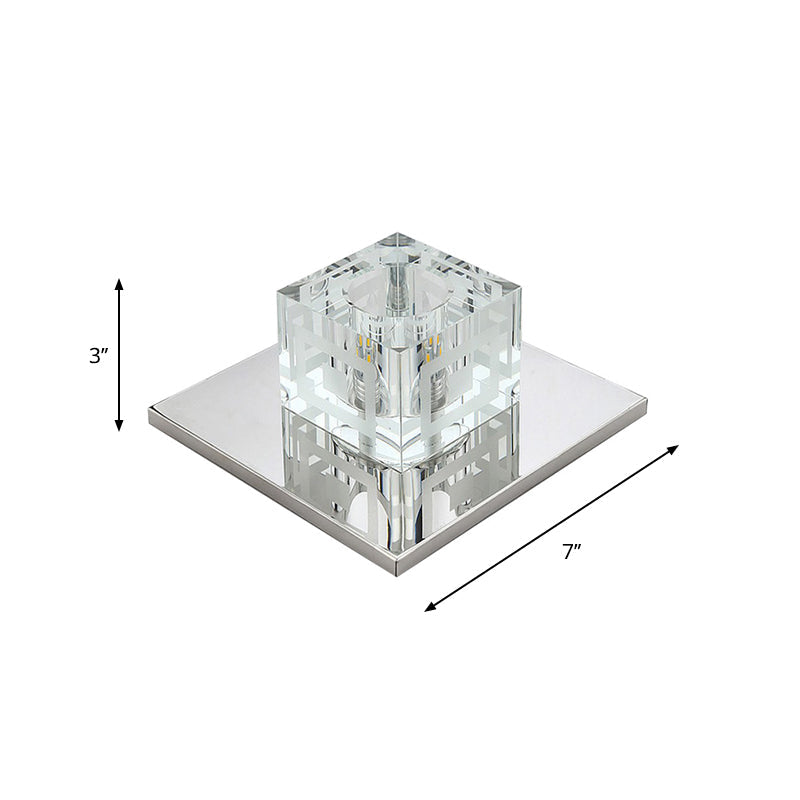 Crystal Square Led Ceiling Light In Chrome For Hallway