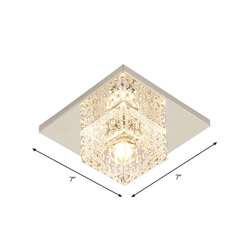 Faceted Crystal Close-To-Ceiling Flush Light Fixture - Modern Cubic Corridor Lamp In Chrome+