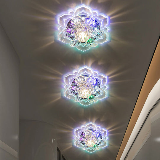 Modern Crystal Flush Mount Led Lighting For Corridor - Tiered Bloom Design Clear / White