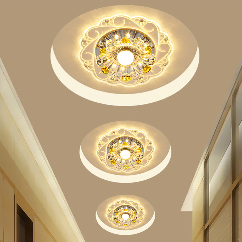 Modern Clear Crystal Led Ceiling Lamp For Corridor With Floral Design / Purple