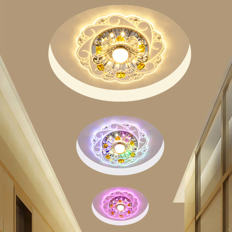 Modern Clear Crystal Led Ceiling Lamp For Corridor With Floral Design
