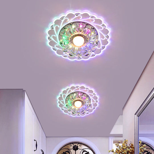 Clear Faceted Crystal Led Foyer Ceiling Light Fixture Bloom Flushmount Lighting With Modern Touch