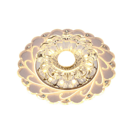 Clear Faceted Crystal Led Foyer Ceiling Light Fixture Bloom Flushmount Lighting With Modern Touch