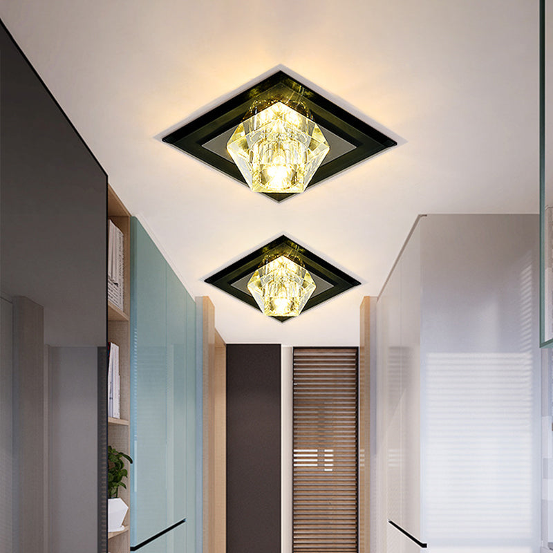 Contemporary Clear Crystal Led Ceiling Light - Pentagonal Porch Flushmount Black / White