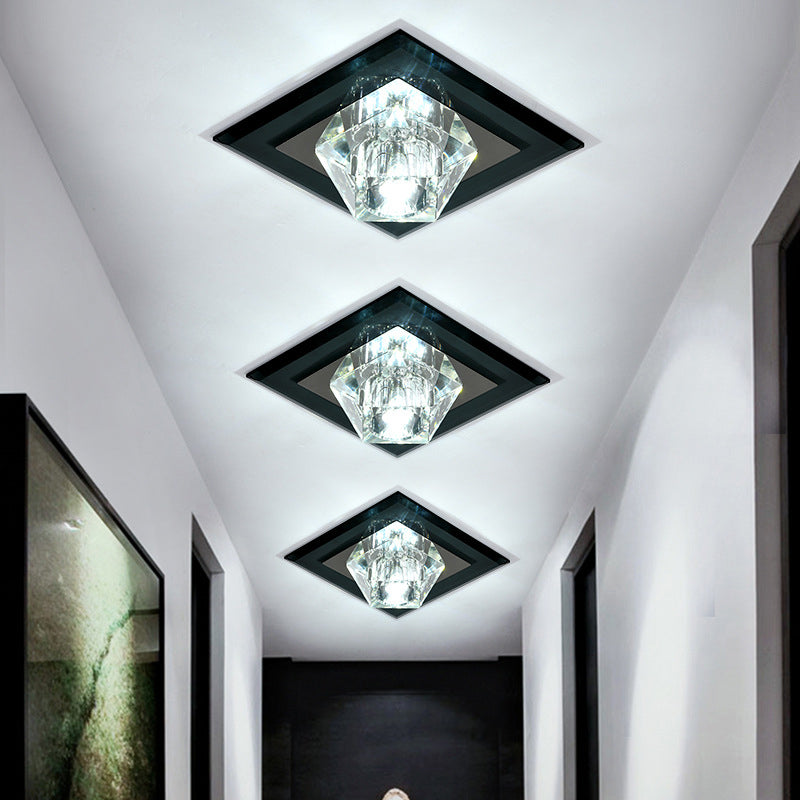 Contemporary Clear Crystal Led Ceiling Light - Pentagonal Porch Flushmount