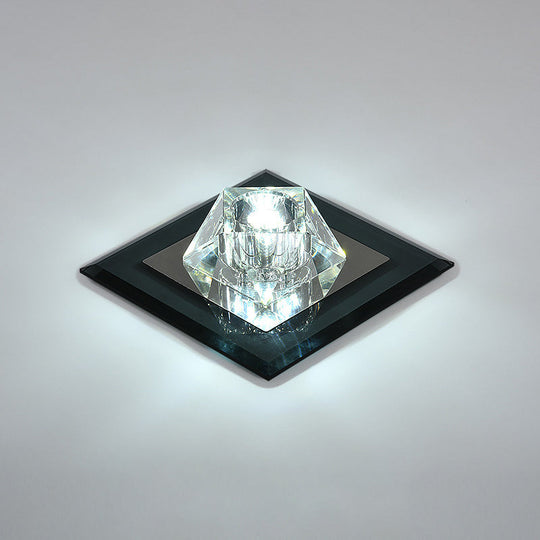 Contemporary Clear Crystal Led Ceiling Light - Pentagonal Porch Flushmount