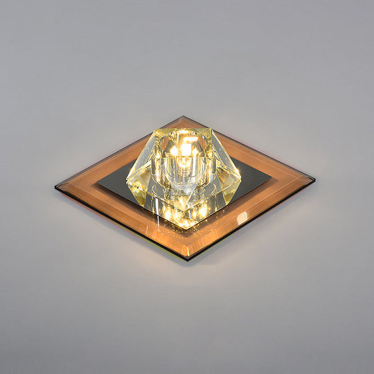 Contemporary Clear Crystal Led Ceiling Light - Pentagonal Porch Flushmount