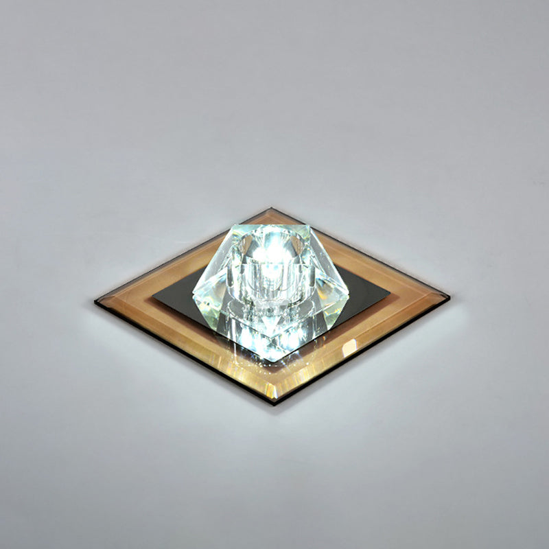 Contemporary Clear Crystal Led Ceiling Light - Pentagonal Porch Flushmount