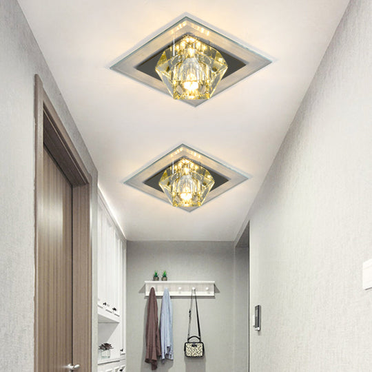 Contemporary Clear Crystal Led Ceiling Light - Pentagonal Porch Flushmount / White