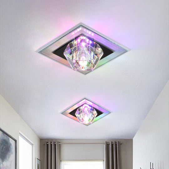 Contemporary Clear Crystal Led Ceiling Light - Pentagonal Porch Flushmount