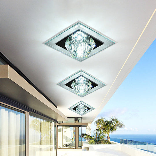 Contemporary Clear Crystal Led Ceiling Light - Pentagonal Porch Flushmount