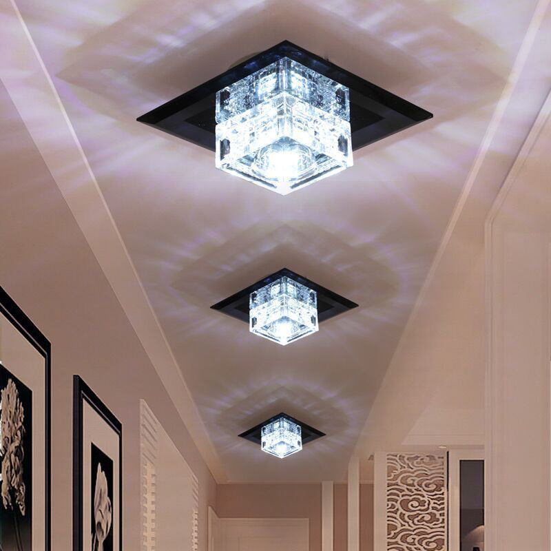 Crystal Cubic Led Flush Mount Ceiling Lamp For Corridors Black / Warm