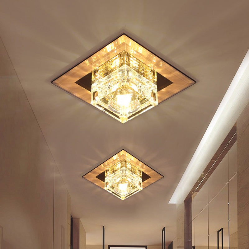 Crystal Cubic Led Flush Mount Ceiling Lamp For Corridors Tan / White
