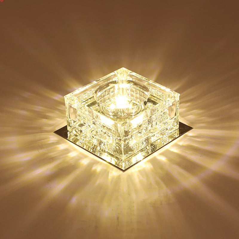 Crystal Cubic Led Flush Mount Ceiling Lamp For Corridors Chrome / Warm
