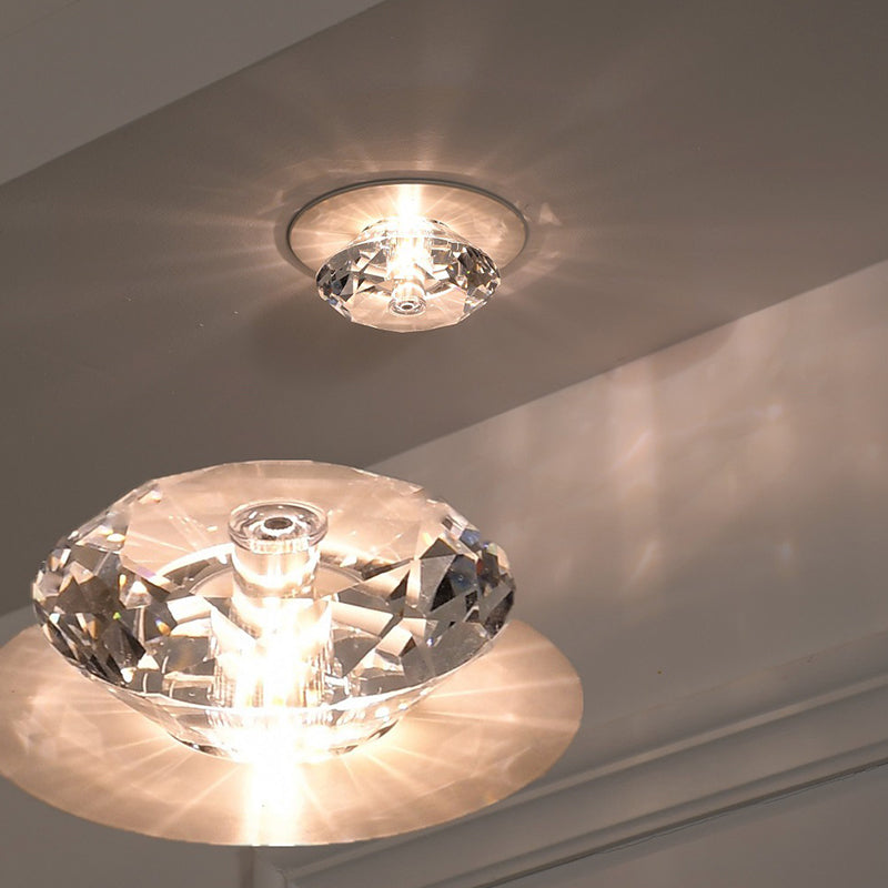 Led Flush Mount Ceiling Light With Crystal Shade - Minimalist Diamond Design Clear / Natural