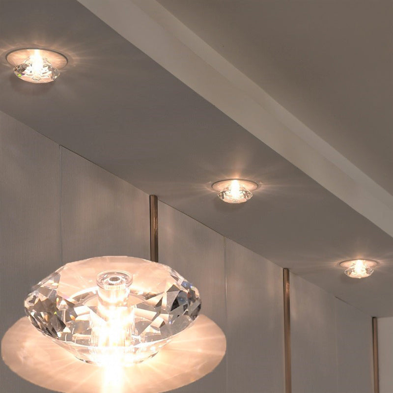 Led Flush Mount Ceiling Light With Crystal Shade - Minimalist Diamond Design