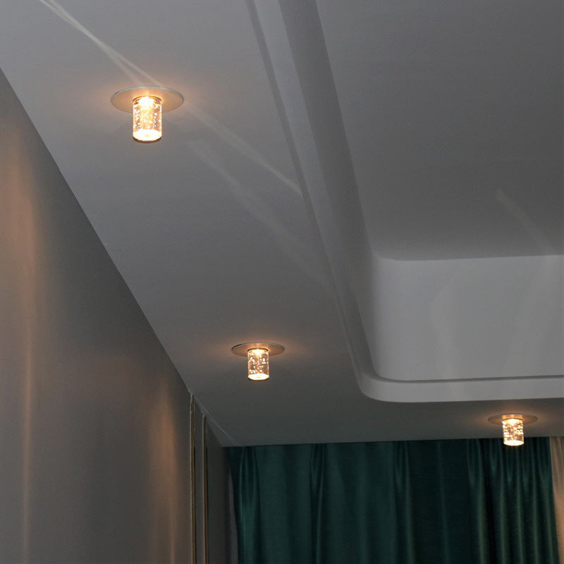 Contemporary Flush Mount Led Hallway Ceiling Light With Clear Crystal Cylinder Shade