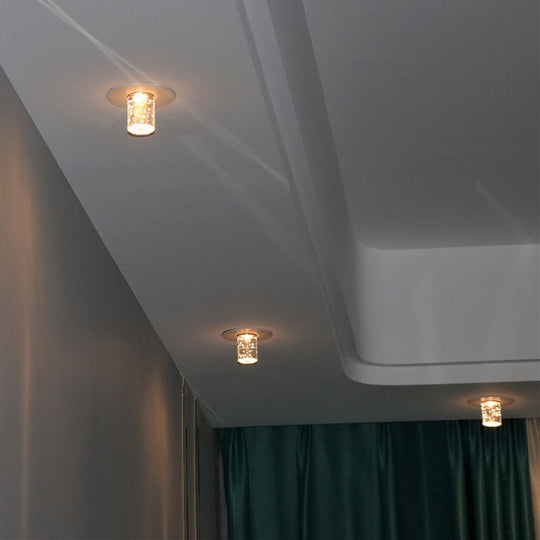 Contemporary Flush Mount Led Hallway Ceiling Light With Clear Crystal Cylinder Shade