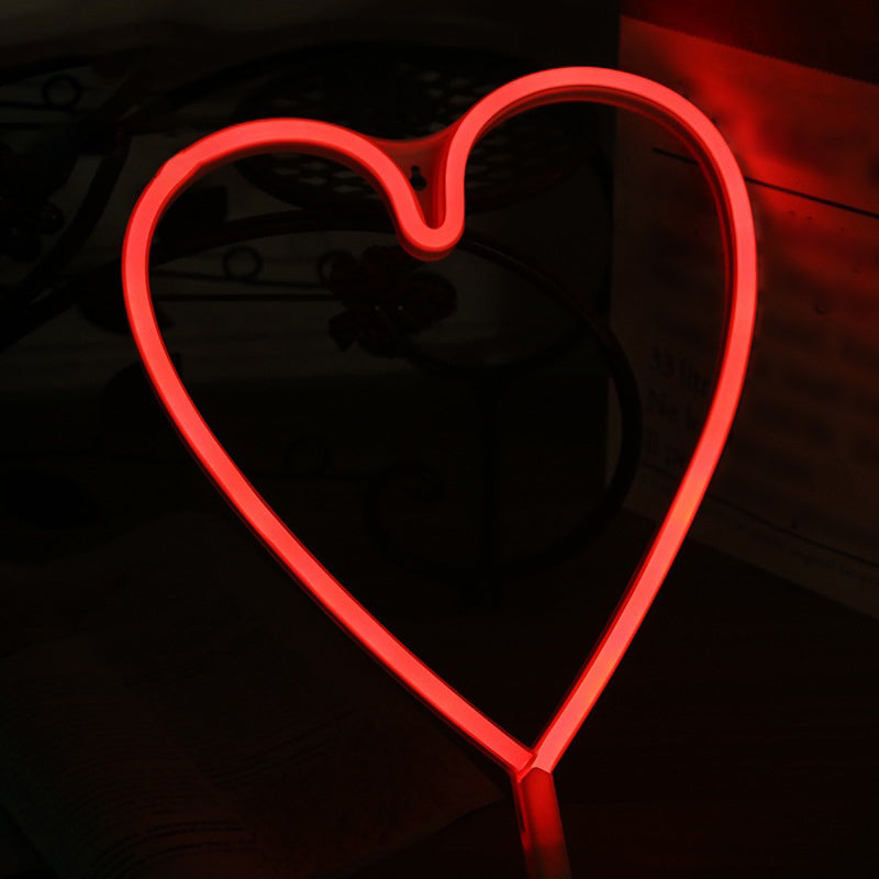 Kids Style Plastic Heart Night Light - Led Plug-In Wall Lamp For White Nightstand / Red