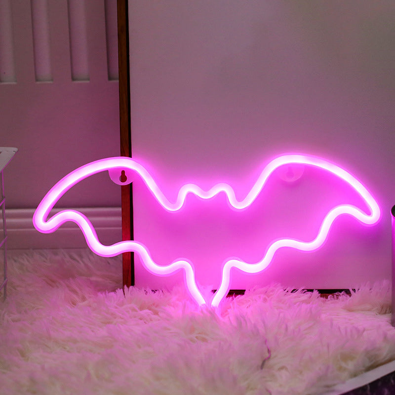 Bat-Shaped Led Wall Night Lamp For Kids Bedroom - Plastic Lighting In Minimalist Design White / Red