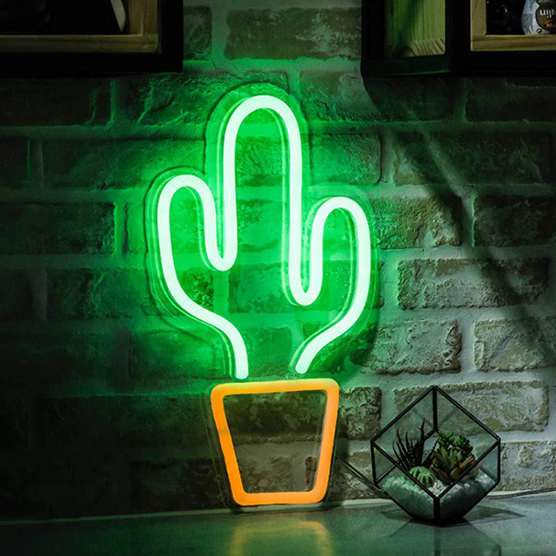 Kids Led Nightstand Light: White Cactus-Shaped Potted Night Lighting