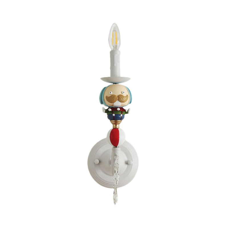 Clown-Themed Resin Candle Wall Lamp With Crystal Deco - Contemporary Style | 1 Light White Perfect