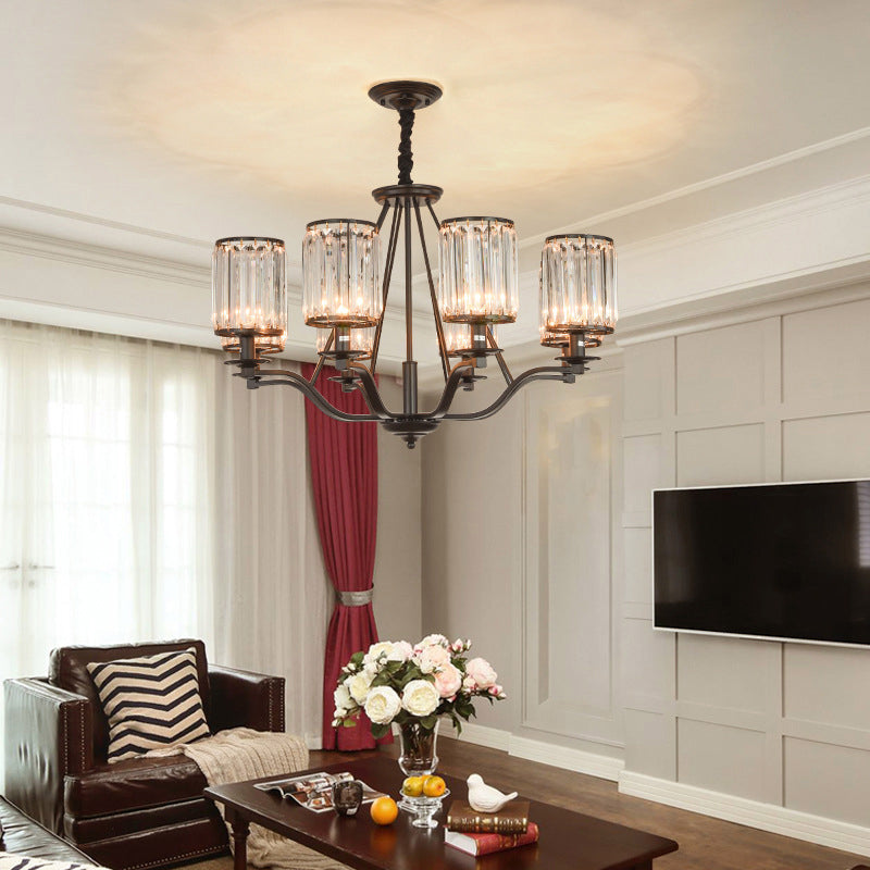 Black Crystal Beveled Pendant Light - Cylinder Chandelier For Living Room Ceiling Country Style 8 /