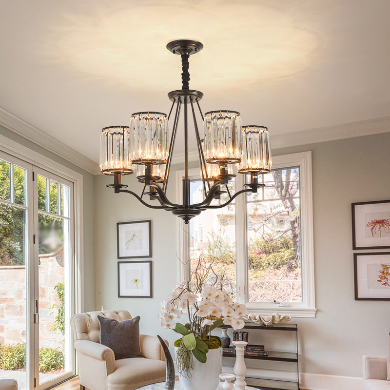 Black Crystal Beveled Pendant Light - Cylinder Chandelier For Living Room Ceiling Country Style 6 /