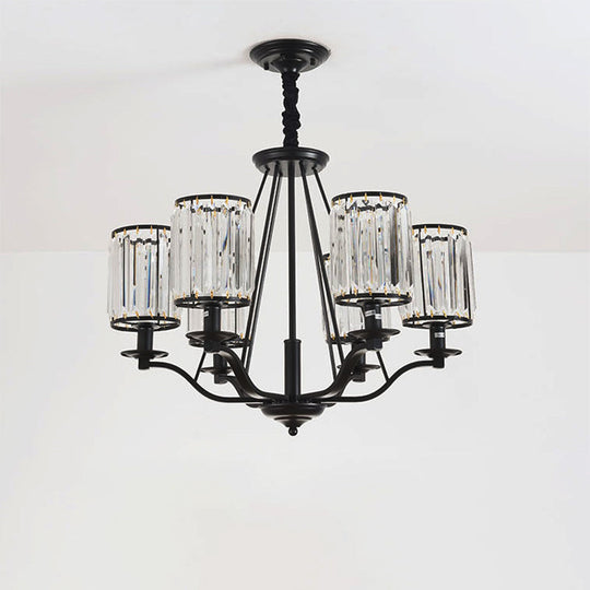 Black Crystal Beveled Pendant Light - Cylinder Chandelier For Living Room Ceiling Country Style