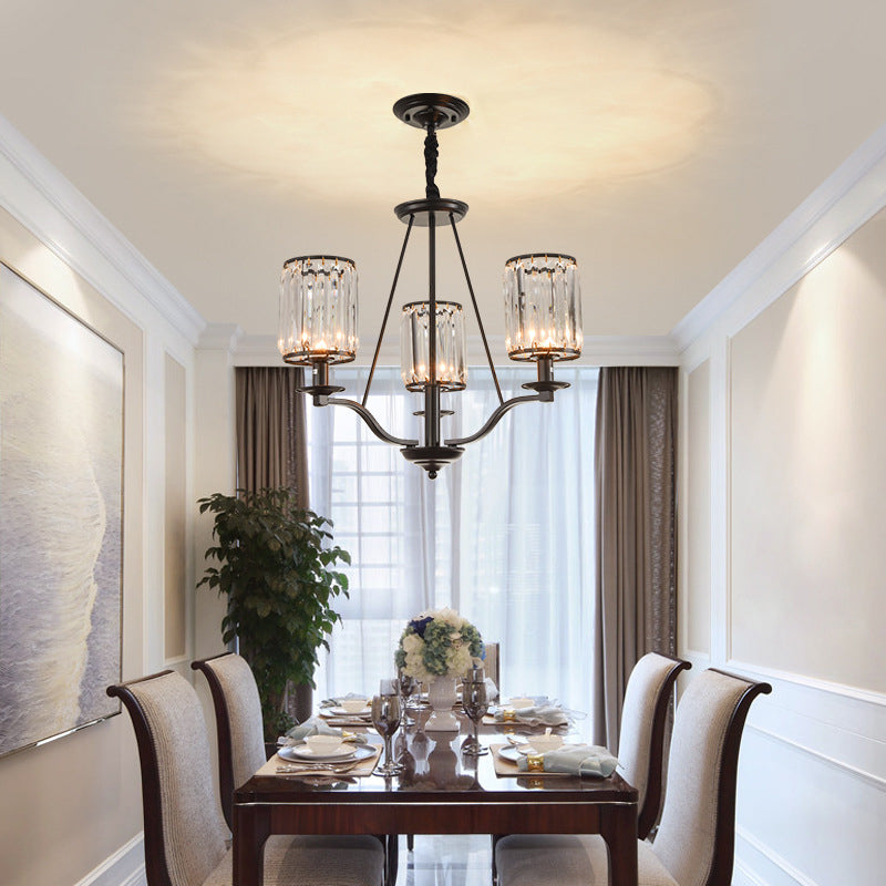 Black Crystal Beveled Pendant Light - Cylinder Chandelier For Living Room Ceiling Country Style 3 /