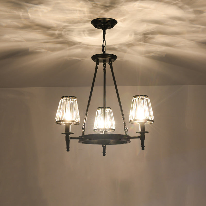 Crystal Hanging Lamp Kit With Conic Metal Ring Design For Living Room Chandelier Lighting 3 / Black