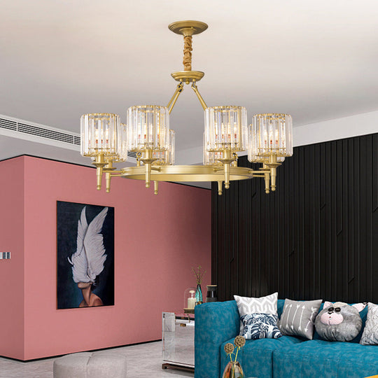 Traditional Crystal Cylinder Chandelier - Elegant Suspension Pendant Light For Living Room 8 / Gold