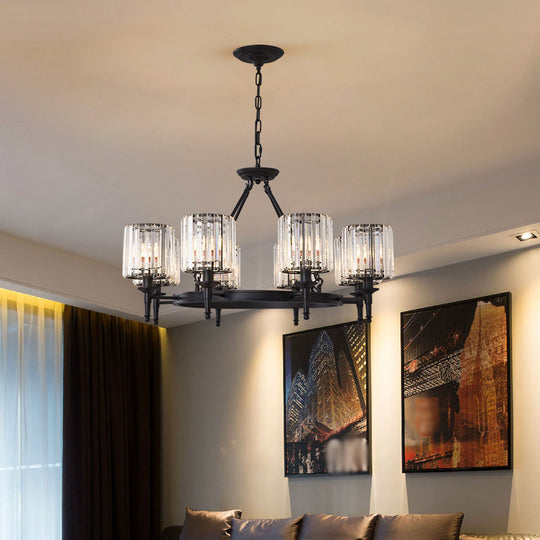 Traditional Crystal Cylinder Chandelier - Elegant Suspension Pendant Light For Living Room