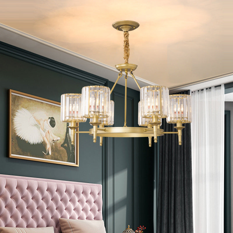 Traditional Crystal Cylinder Chandelier - Elegant Suspension Pendant Light For Living Room 6 / Gold