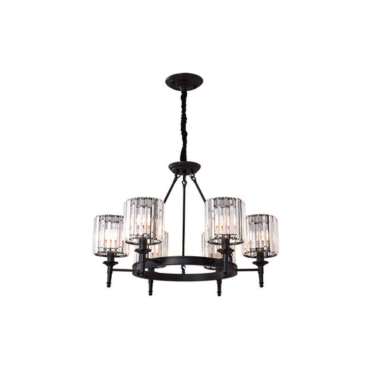 Traditional Crystal Cylinder Chandelier - Elegant Suspension Pendant Light For Living Room 6 / Black