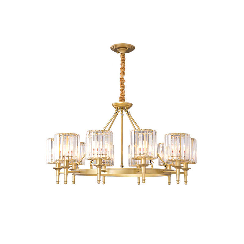 Traditional Crystal Cylinder Chandelier - Elegant Suspension Pendant Light For Living Room 10 / Gold