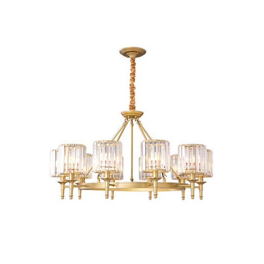 Traditional Crystal Cylinder Chandelier - Elegant Suspension Pendant Light For Living Room 10 / Gold