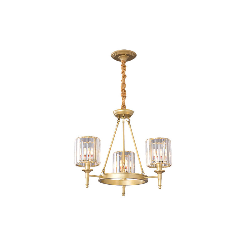 Traditional Crystal Cylinder Chandelier - Elegant Suspension Pendant Light For Living Room 3 / Gold