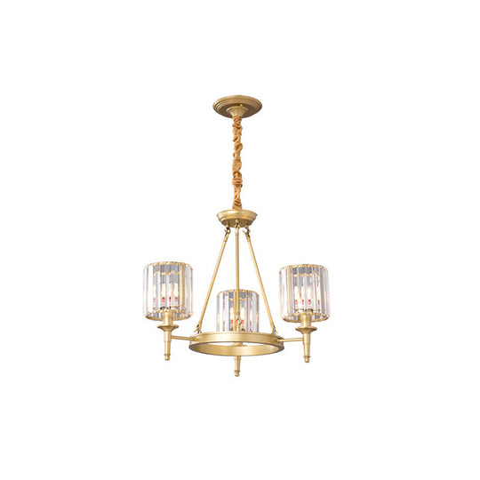 Traditional Crystal Cylinder Chandelier - Elegant Suspension Pendant Light For Living Room 3 / Gold