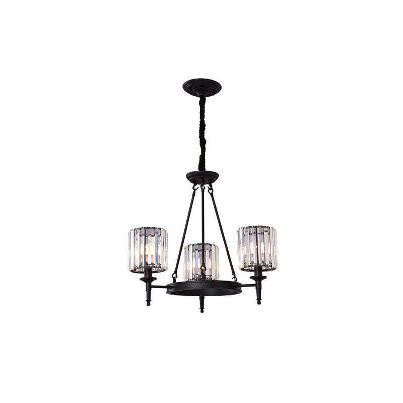 Traditional Crystal Cylinder Chandelier - Elegant Suspension Pendant Light For Living Room 3 / Black