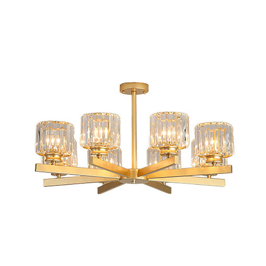 Modern Gold Crystal Chandelier Pendant Light - 3/6/10 Heads Cylindrical Design 8 /