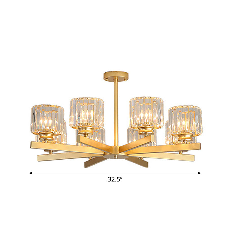 Modern Gold Crystal Chandelier Pendant Light - 3/6/10 Heads Cylindrical Design