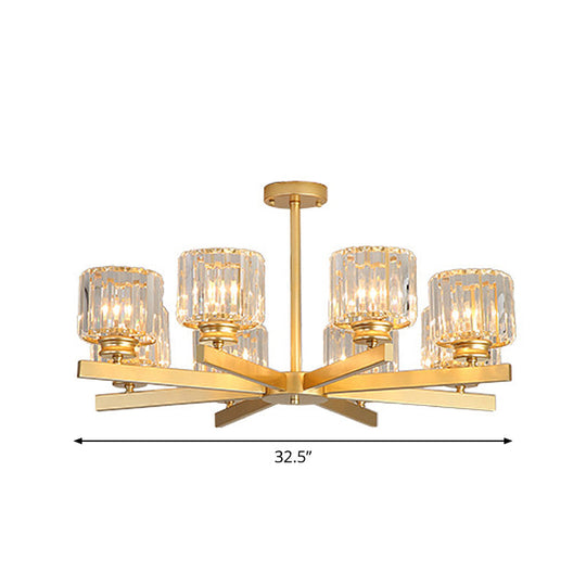 Modern Gold Crystal Chandelier Pendant Light - 3/6/10 Heads Cylindrical Design