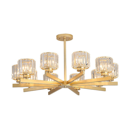 Modern Gold Crystal Pendant Chandelier Light - 3/6/10 Heads, Cylindrical Design