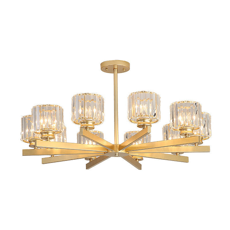 Modern Gold Crystal Chandelier Pendant Light - 3/6/10 Heads Cylindrical Design 10 /