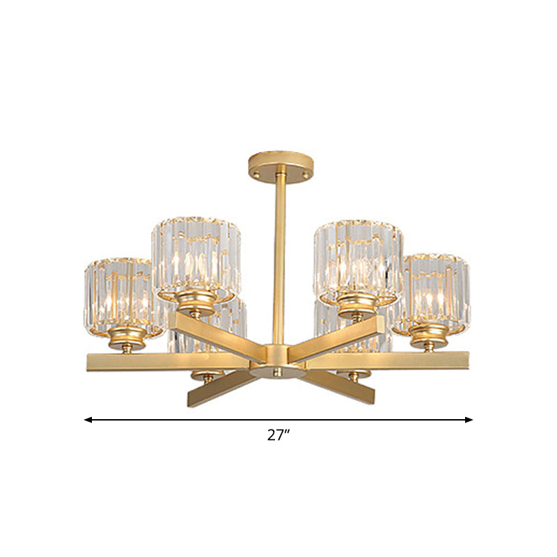 Modern Gold Crystal Pendant Chandelier Light - 3/6/10 Heads, Cylindrical Design