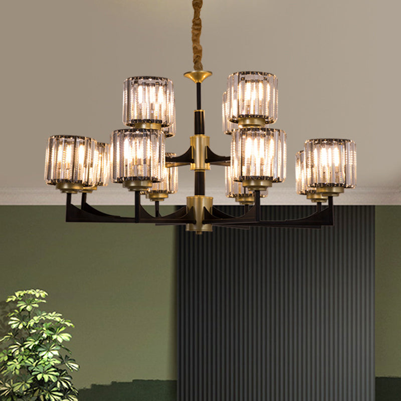 Modern Black And Brass Crystal Prism Chandelier With 4/6/12 Lights