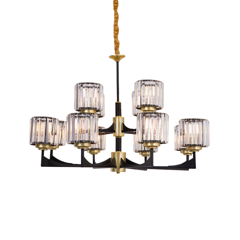 Modern Black And Brass Crystal Prism Chandelier With 4/6/12 Lights 12 /