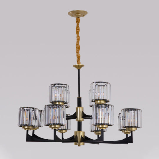 Modern Black & Brass Crystal Prism Chandelier – 4/6/12 Lights