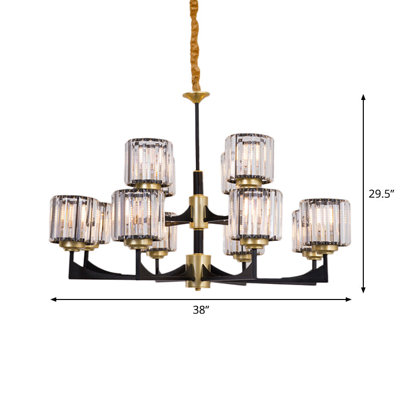 Modern Black And Brass Crystal Prism Chandelier With 4/6/12 Lights